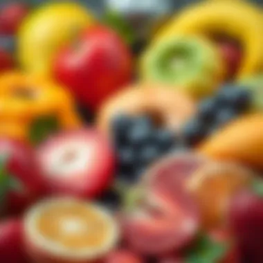 Vibrant Seasonal Fruit Selection Colorful seasonal fruits artfully displayed, highlighting the freshness of breakfast ingredients