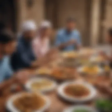 Group of friends enjoying iftar together, highlighting the social aspect of the meal.