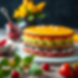 A beautifully decorated cake showcasing vibrant layers