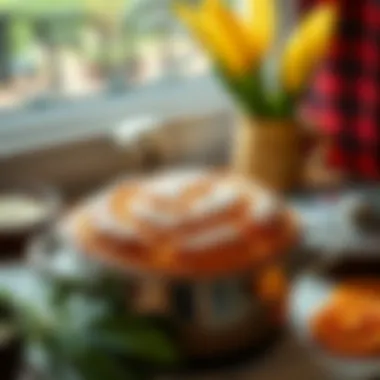 Deliciously baked cake in a steel pot