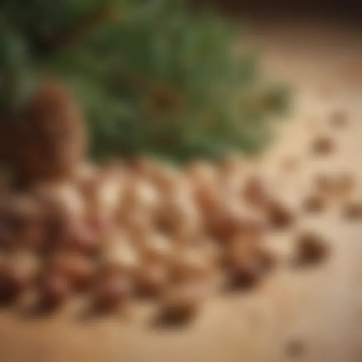 Pine nuts displayed in a natural setting highlighting their origin