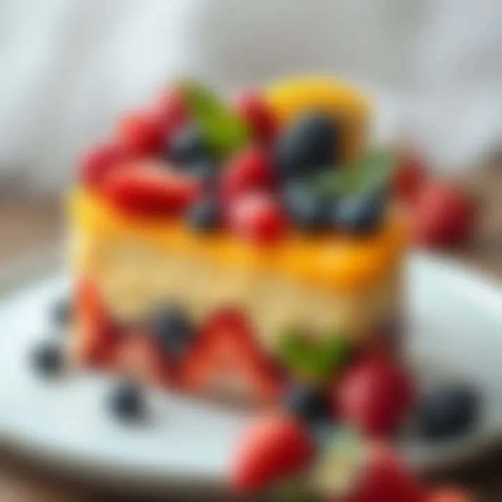 Colorful fruit cake garnished with berries