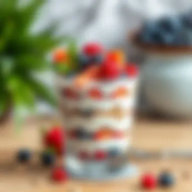 A vibrant yogurt parfait layered with berries and seeds