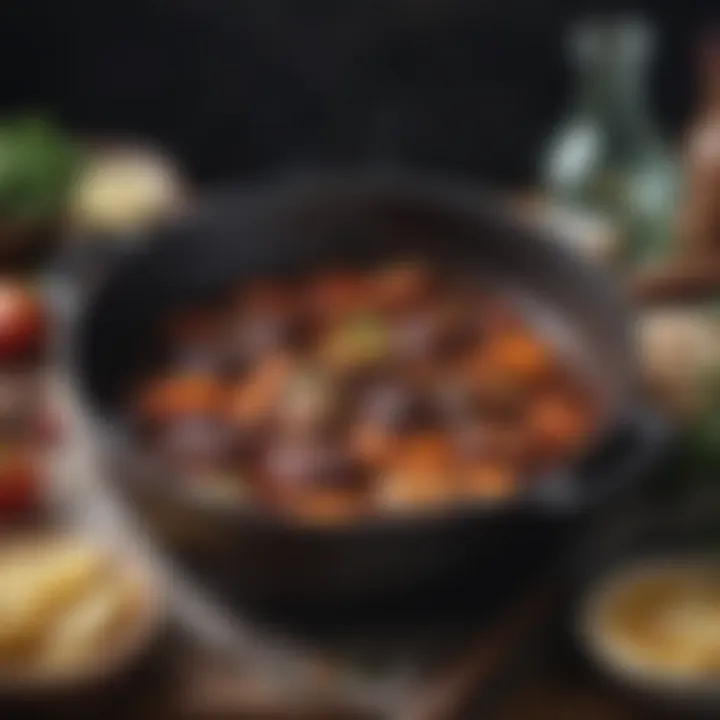 A close-up view of the interior of a cast iron pot highlighting its cooking surface.