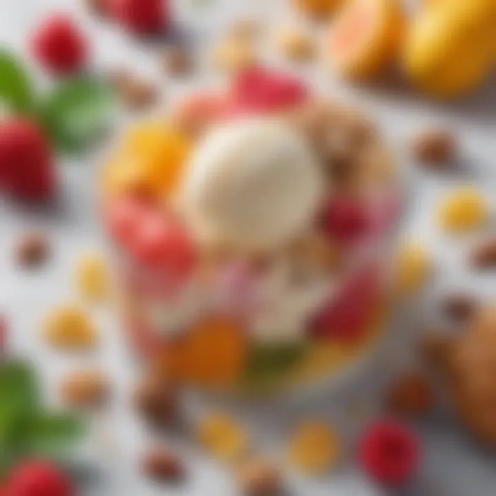 A vibrant display of fruits and nuts used in ice cream