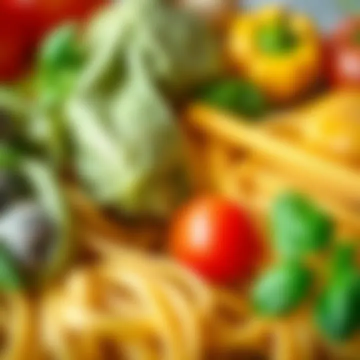 A close-up shot of fresh ingredients for pasta preparation