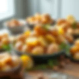 Frozen potatoes arranged artistically on a table