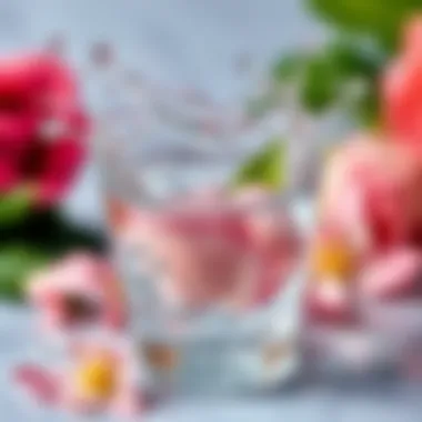 Close-up of a refreshing rose water splash