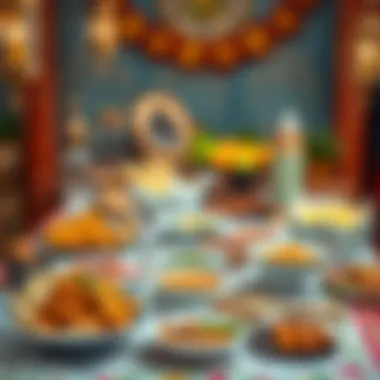An Exquisite Iftar Table Traditional iftar table adorned with various dishes.