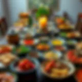 A beautifully arranged traditional iftar table with a variety of dishes