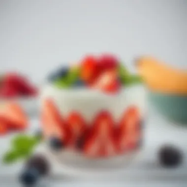 Delicious Yogurt with Fresh Fruits A bowl of fresh yogurt topped with fruits