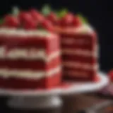 A close-up of a beautifully decorated red velvet cake showcasing its vibrant color and texture.