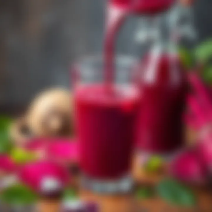 Beetroot juice being poured into a glass, symbolizing health benefits