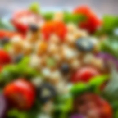 A close-up of a nutritious salad bursting with colorful ingredients and high fiber content.