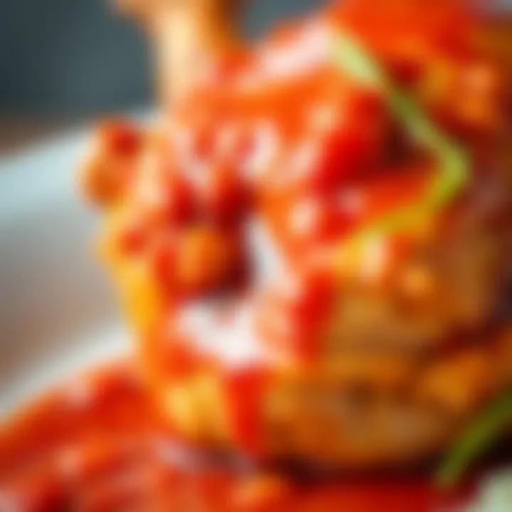 A close-up of the tender chicken with rich sauce glistening, emphasizing the dish's appeal