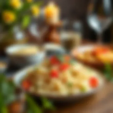 Charming Presentation of Rice Pilaf An elegant table setting featuring rice pilaf
